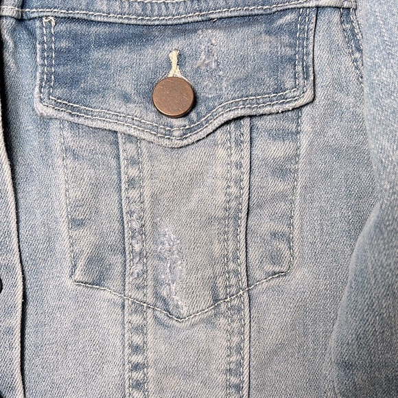 Bp Nordstrom Women’s Classic Light Blue Distressed Denim Jean Jacket -Sz XXSmall - Picture 6 of 8
